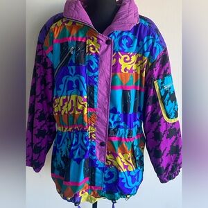 Vintage Obermeyer Ski Jacket 90s Neon Colorblock Winter Coat Retro Snow Jacket